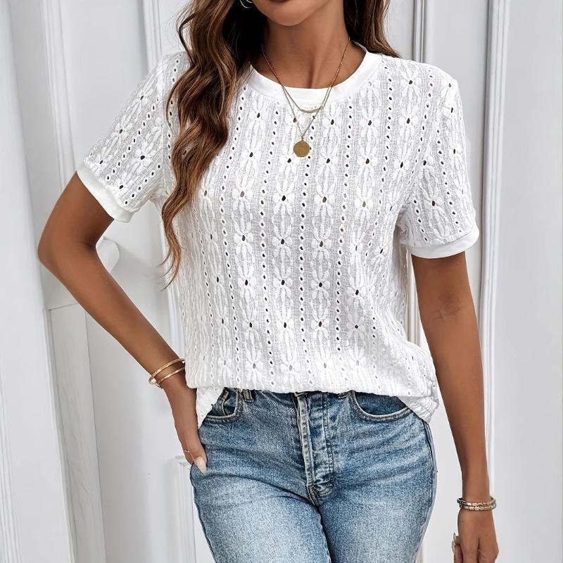 TIFICY Women's Fashion Casual Summer Spring Solid Color Print Short Sleeve O-Neck Blouses & Shirts