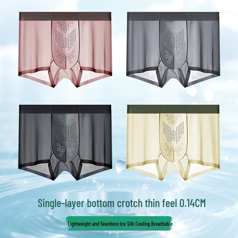 Herren Nahtlose Leichte Boxershorts aus Eisseide - Atmungsaktiv, Antibakteriell, Sommerunterwäsche für Teenager