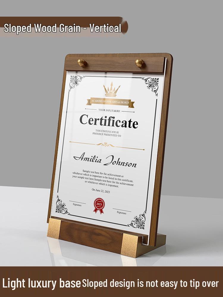 Acrylic  Wood Desktop Stand for Menu, Certificate, or Award Display