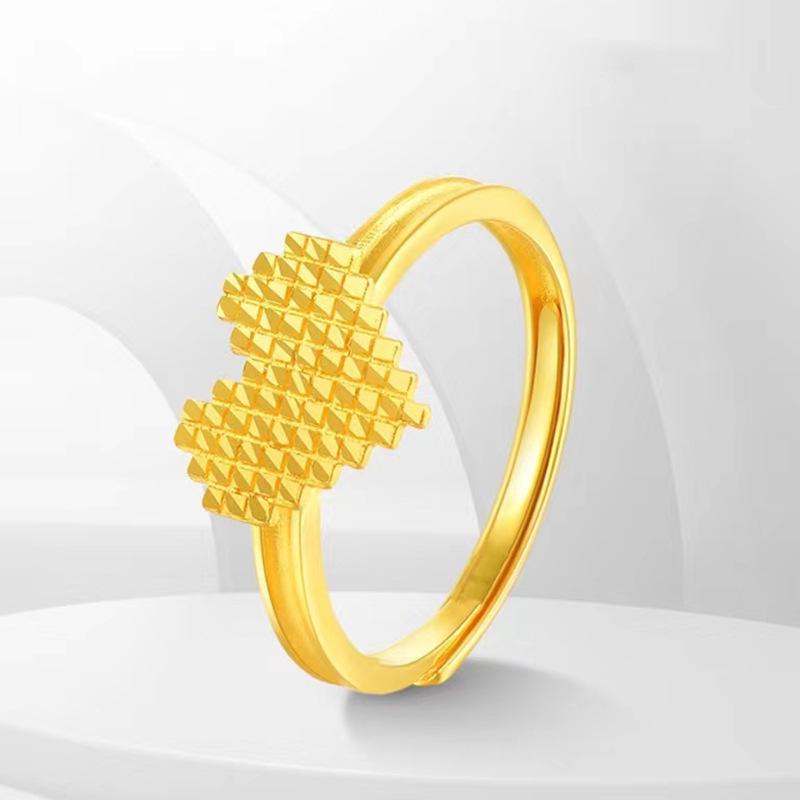 

Vietnamese Gold Sand Heart Chocolate Brass Ring, Gold Plated, Adjustable Open Design.