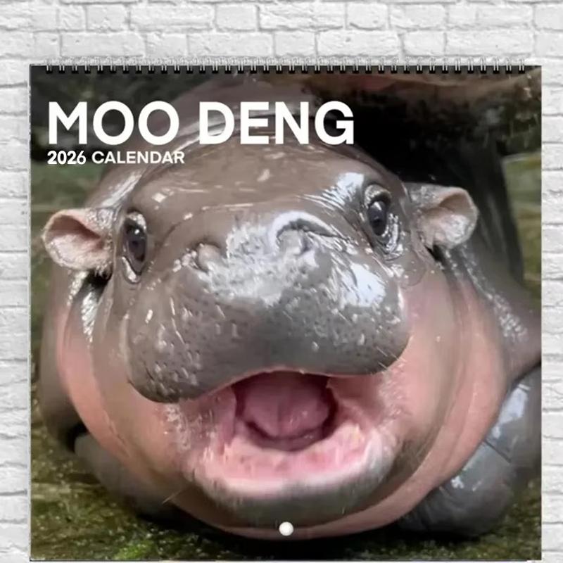 2026 Moo Deng Calenda Funny Moo Deng pygmy hippopotamus for Animal Lover, 12 Monthly Calendar Planner, Moo Deng Fans Hippo Wall 21x21cm