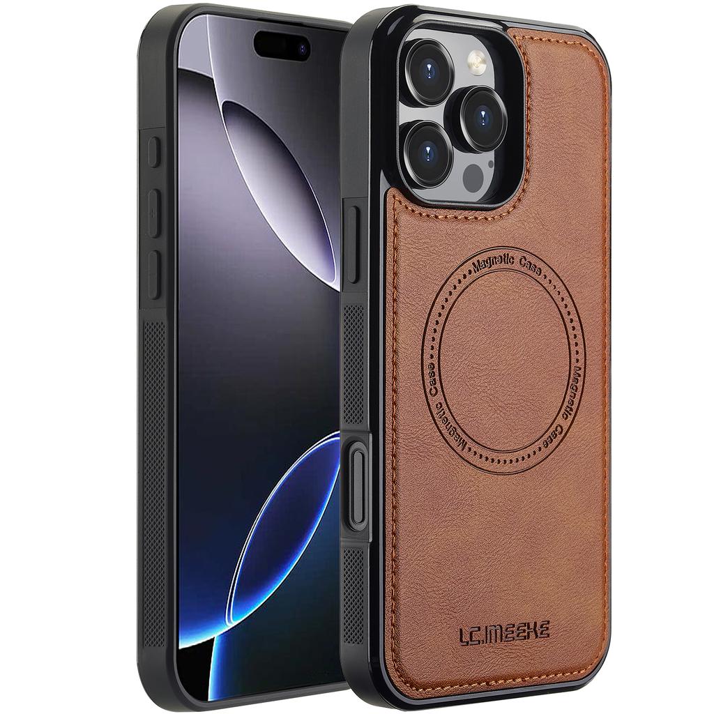 LC.IMEEKE For iPhone 16 Pro Max Magnetic Case Compatible with MagSafe Leather+TPU Back Cover