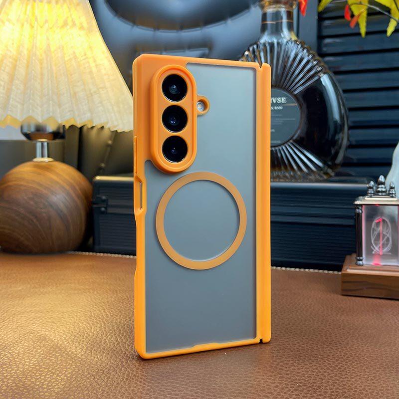 For Samsung Galaxy Z Fold 7 Case Magnetic Matte Transparent Acrylic Cover Equipped With Central Axis Hinge Protection Shell