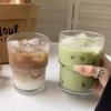 Vertical Stripe Glass Coffee Cup with Lid and Straw - Thickened and Transparent Design