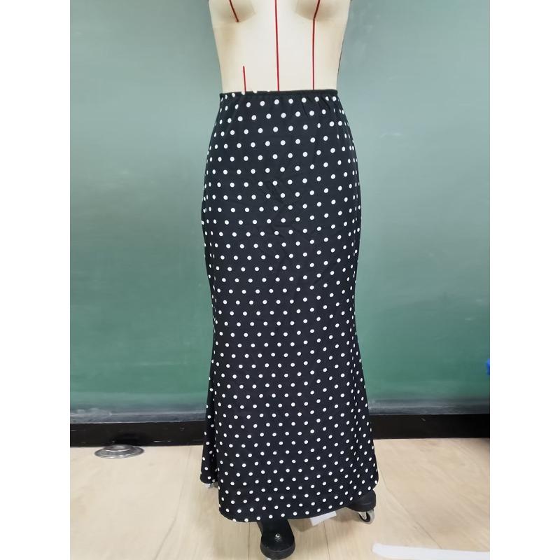 Women High Waist Polka Dot Mermaid Maxi Skirt Slim Fit Elegant Long Skirt