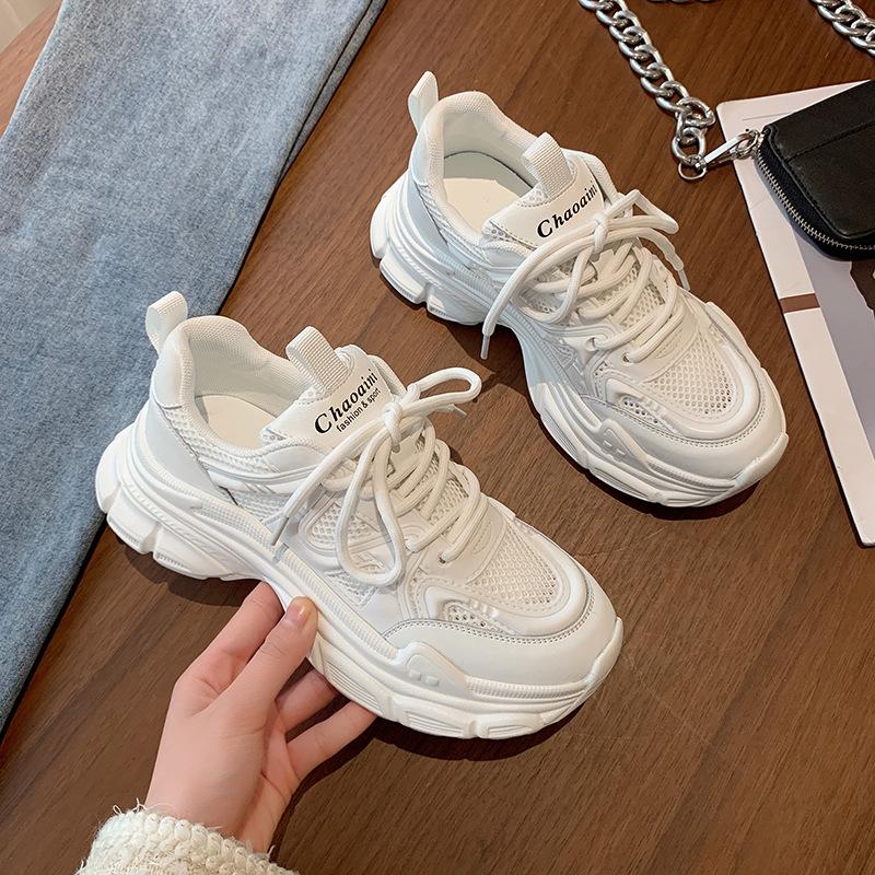 

Папины кроссовки для девочки 2025 Новые туфли на платформе Женские летние сетчатые дышащие сетчатые кроссовки Узкие маленькие белые кроссовки С высоким вырезом 35 белый