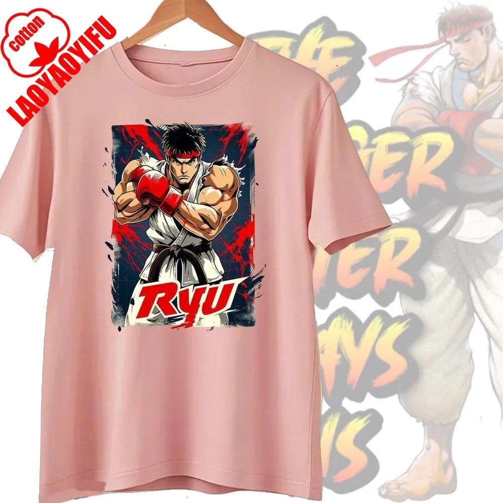 Street Fighter Chun-Li Ryu Bedruckte Y2K Neue Paar Baumwoll-T-Shirts Männer Frauen Streetwear Lässig Harajuku Retro Unisex T-Shirt Top