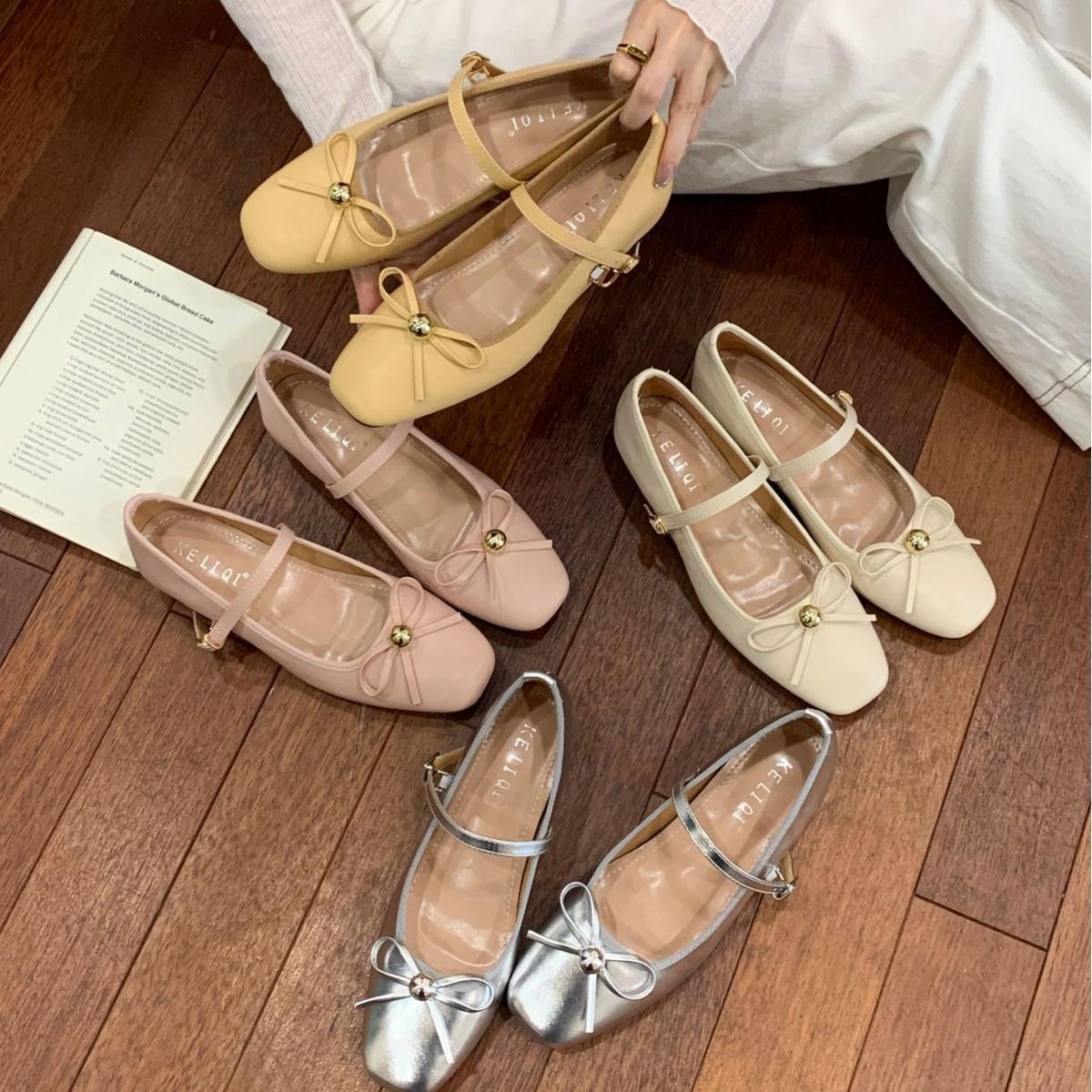 

2025 new round head bow word with shallow mouth versatile OL inner slope heel commuter work women s shoes 39 жовтий