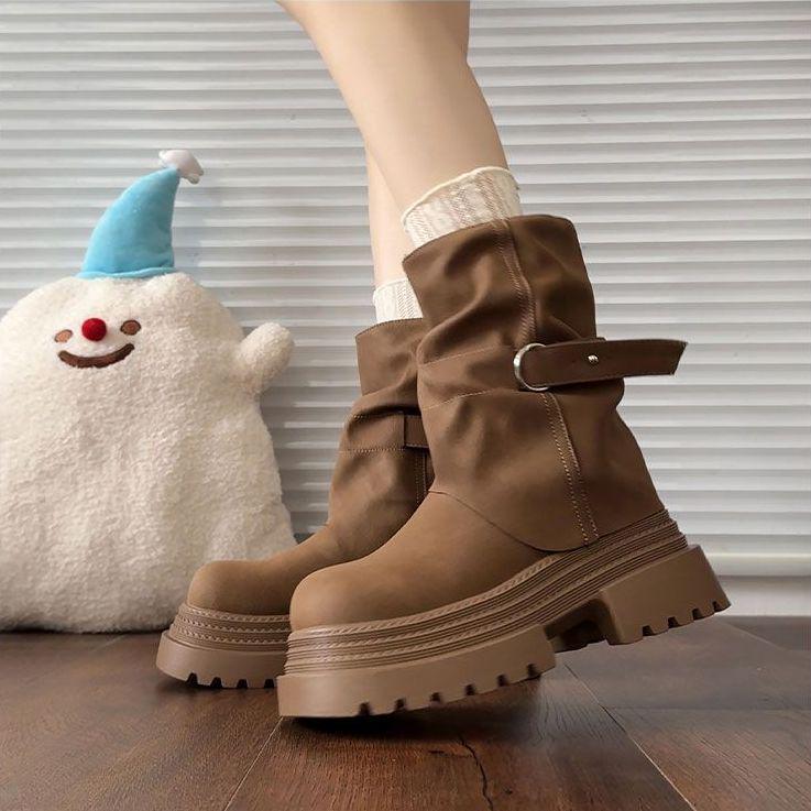 

Wasteland-Style Chunky Sole Martin Boots: Autumn 2025 Women s Fashion Height-Increasing Round Toe Cowboy Boots by Merrell 40