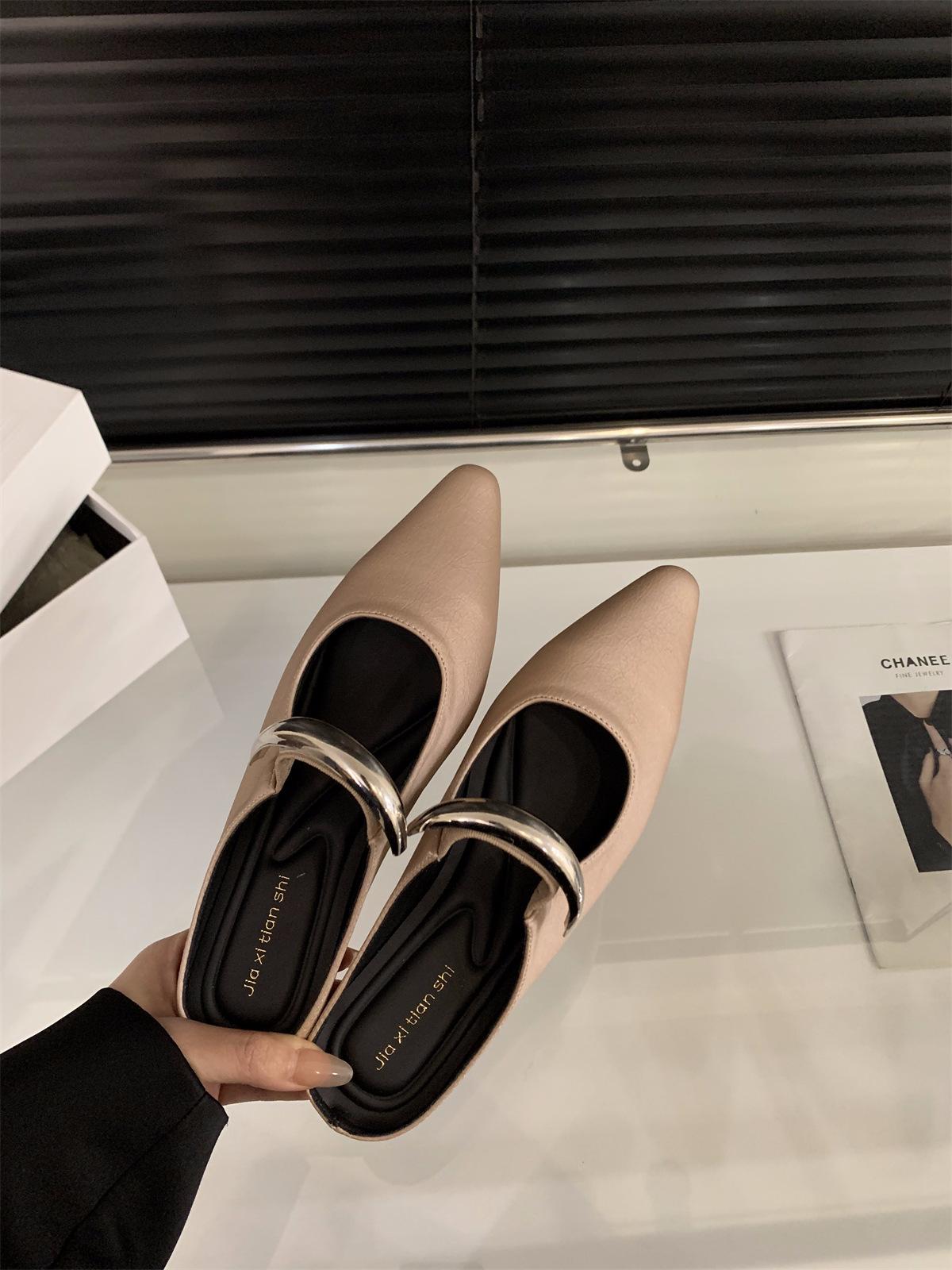 

inner height increase silver bag head half slippers women s shoes outer wear 2025 new spring and summer with skirt Mary Jane single shoes 39 шампанского