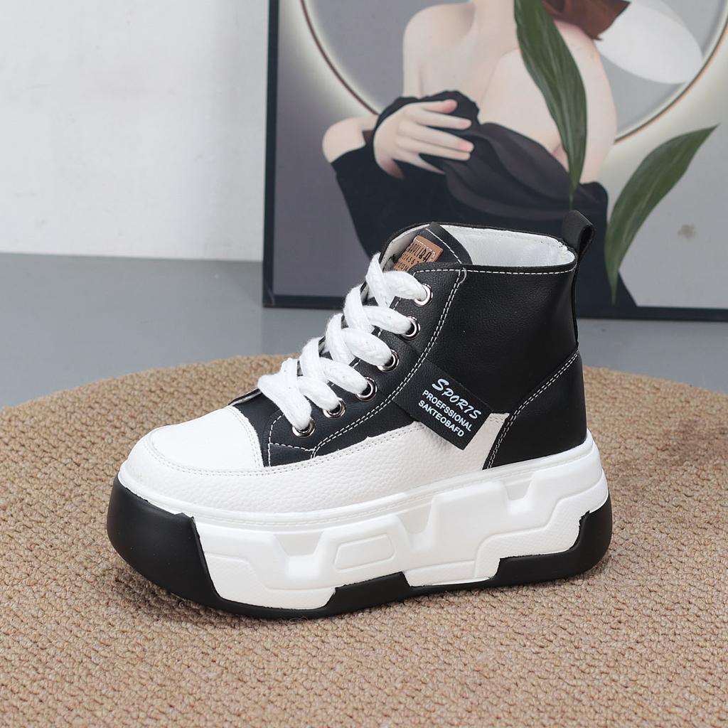 Mode 8CM Plateau Keilabsatz Sneaker Klobige Schuhe Echtes Leder für Damen Sommerschuhe Herbst Walking Sneaker Mode