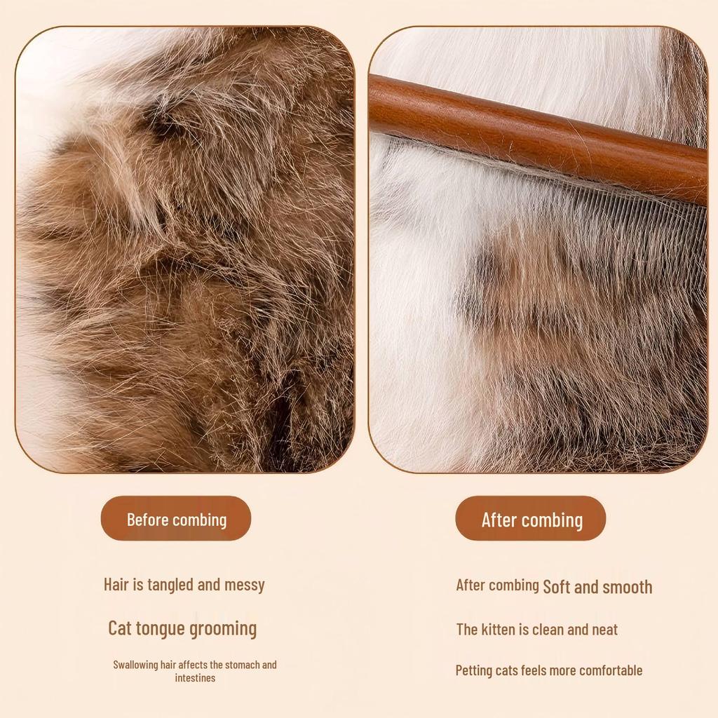 Pet Fine Tooth Comb for Cats & Dogs - Wooden Handle Rake Comb for Flea Removal & Detangling