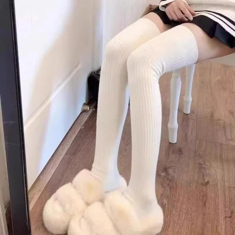 

New Winter Solid Color Thigh High Stockings Women Trendy Casual Over The Knee Female Long Sock Thermal Warm Cotton Tube Leggings One Size