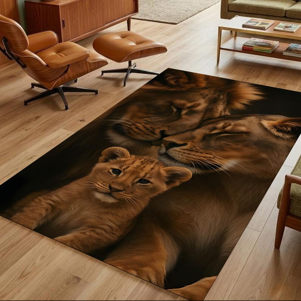 Lion Family Bonding Moment Non-Slip Home Carpet Design for Office Decor Living Room Gift