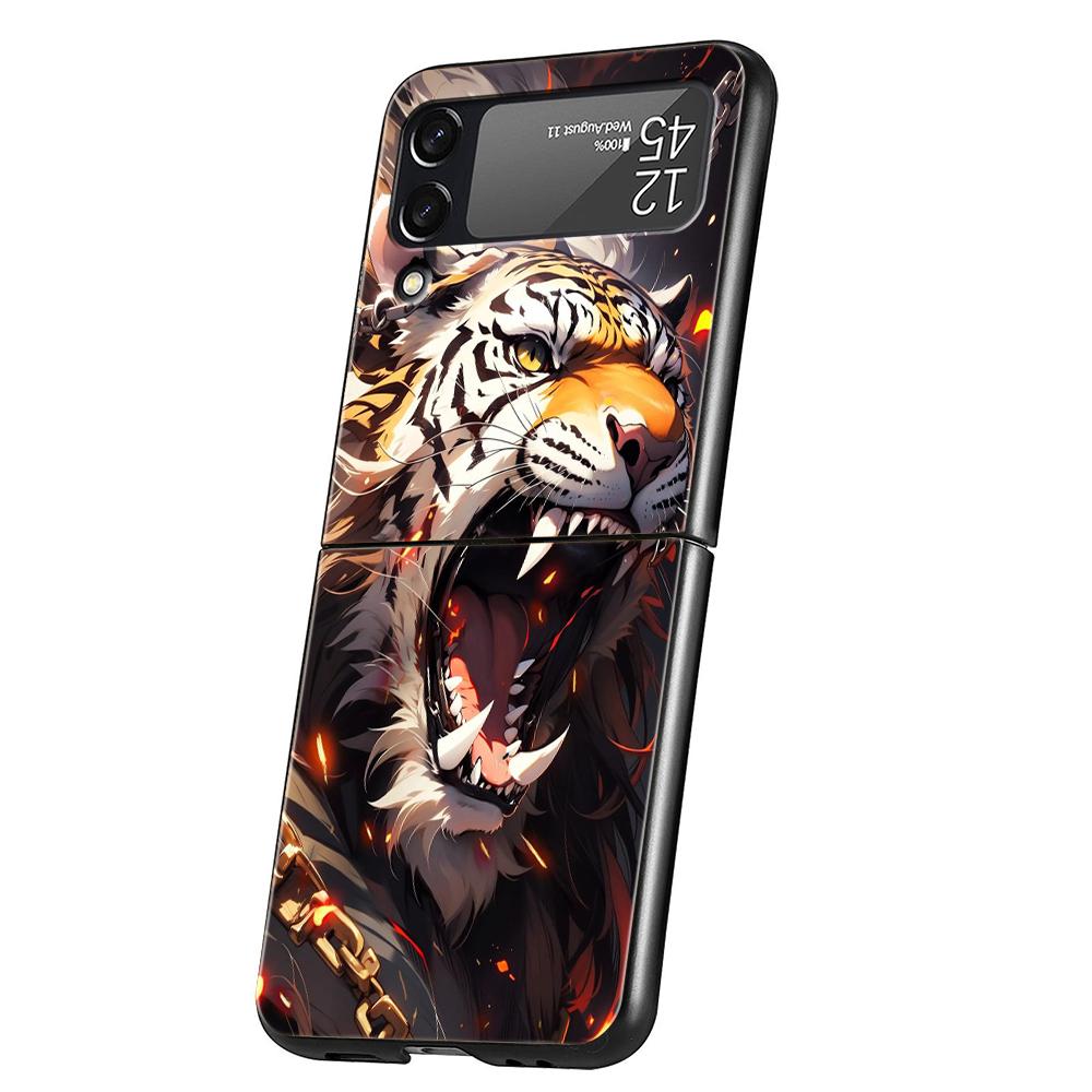 Animal Tiger Hard PC Phone Case For Samsung Galaxy Z Flip 6 5 4 Black Cover For Galaxy Z Flip 3 Foldable Shockproof Capas Fundas