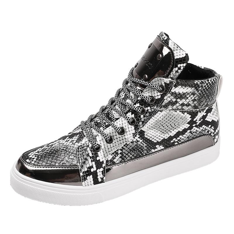 

Новый дизайн, мода, змеиный принт, оригинальные мужские кроссовки, удобные кожаные туфли с высоким берцем, мужские туфли на плоской подошве со шнуровкой, повседневные мужские туфли 41