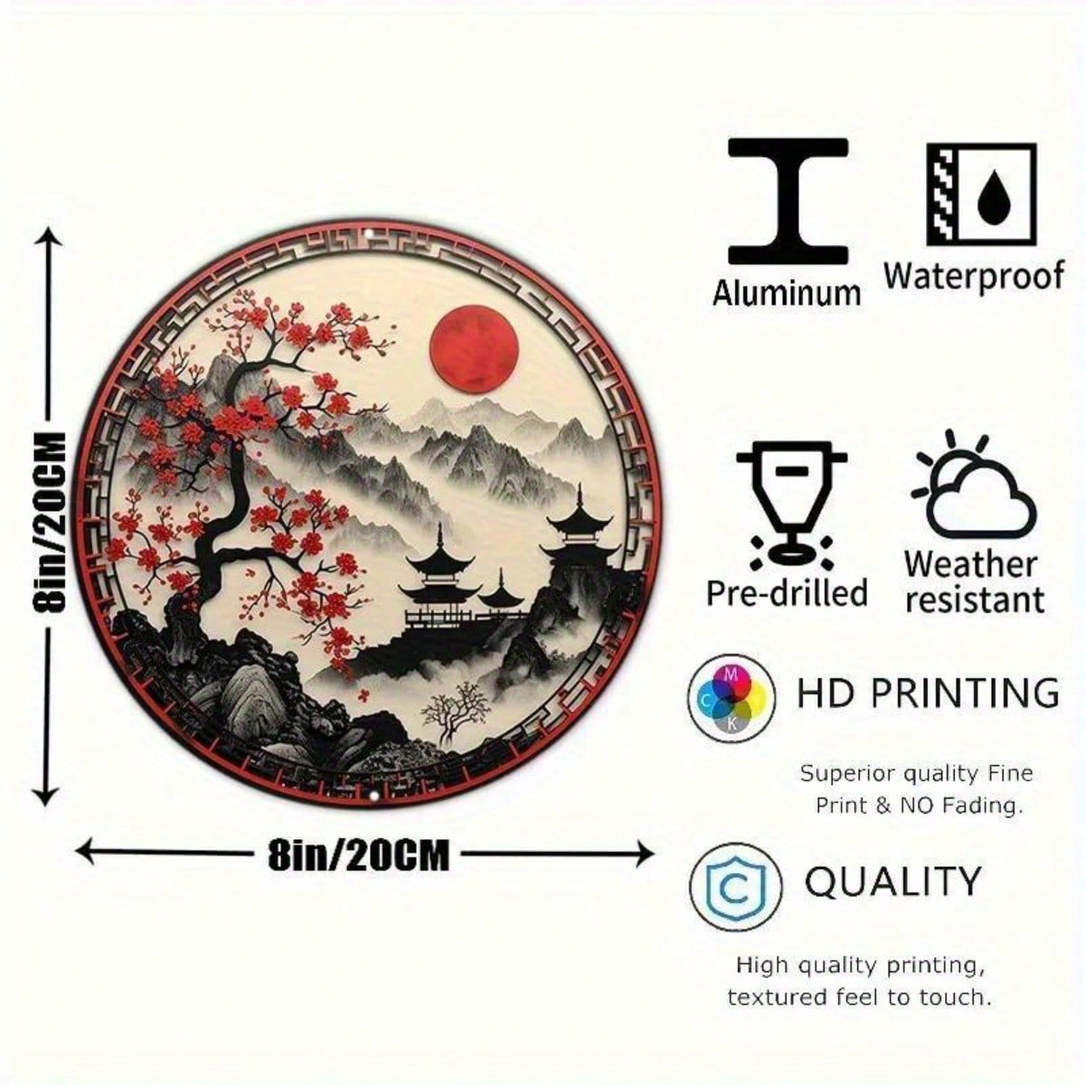 

8x8 Inch Cherry Blossom Aluminum Wall Sign, Faux Laser Cut Home Decor 20x20 різнокольоровий