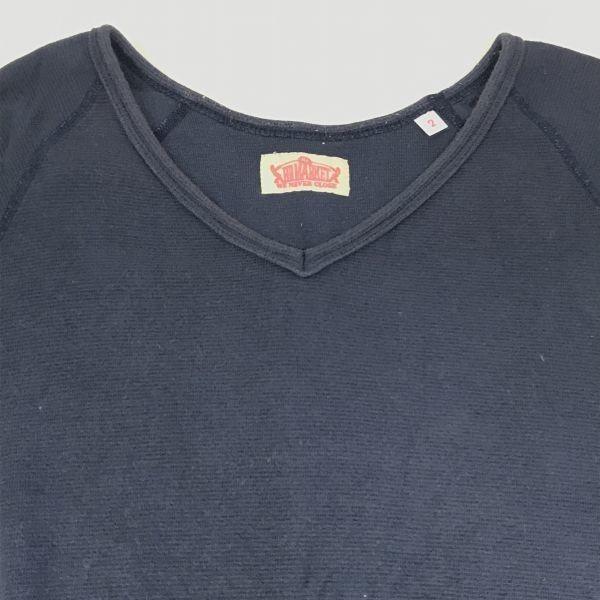 USED/Made In Japan HR Market V Neck Long Sleeve T Shirt Men M Navy Hollywood Ranch Market
