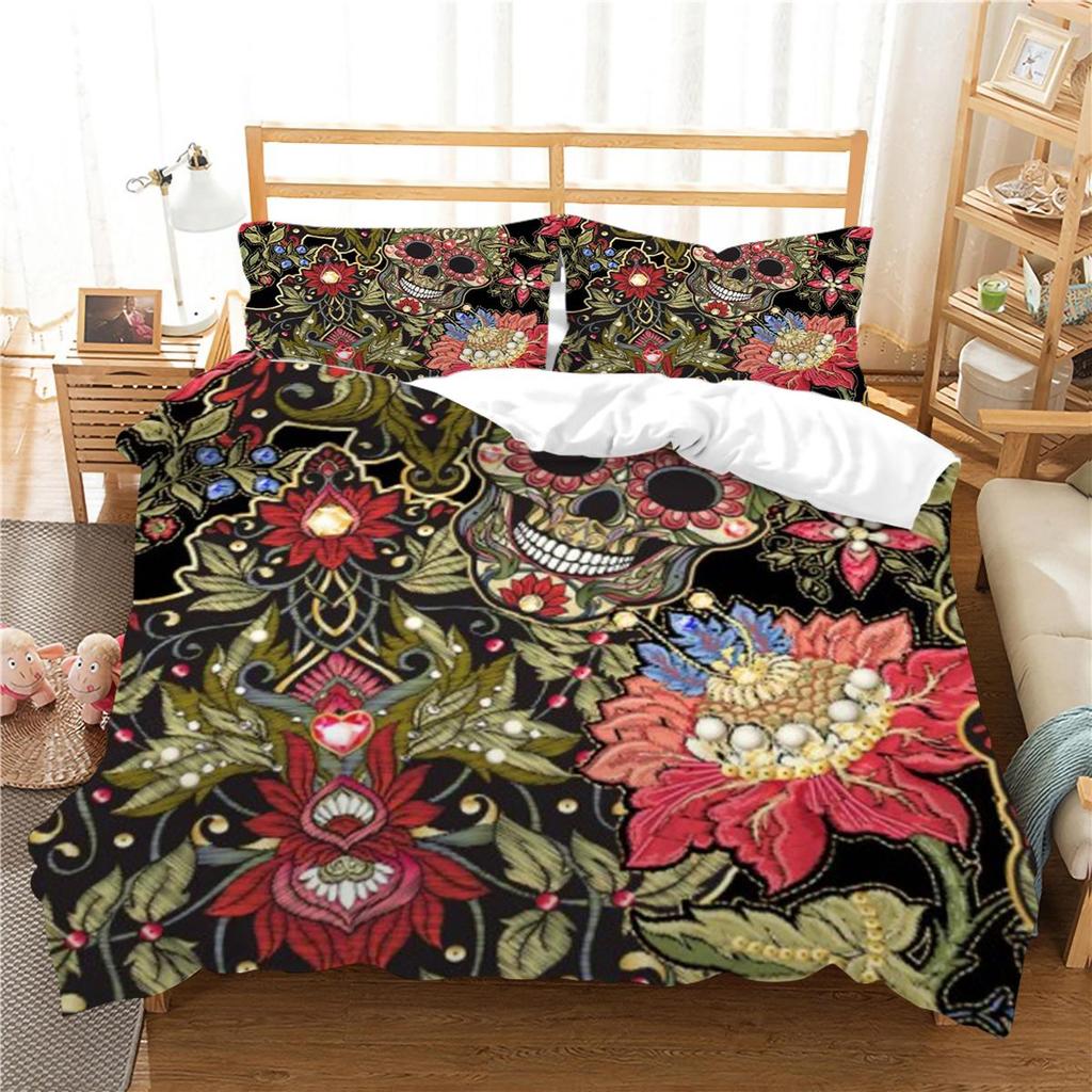 3D Skull Printing Duvet Cover Set Skull Pattern Bedspread Luxury Quilt Cover Bed Set with Pillowcase Man Single Size Bed Clothes