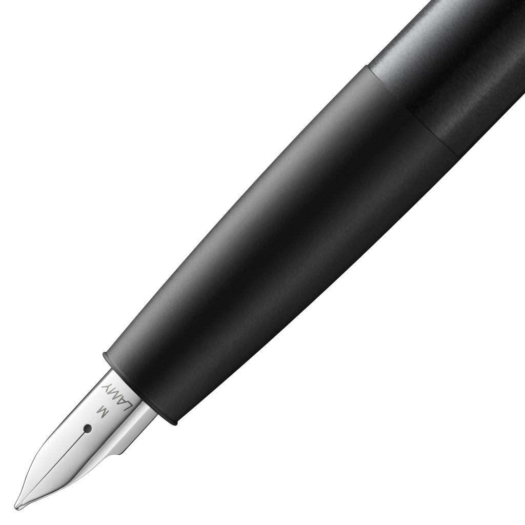 Lamy Aion Black Fountain Pen Modern Lightweight and Seamless Anodized Aluminum Stainless Steel Clip Steel Fine Point Includes Blue Ink Cartridge -