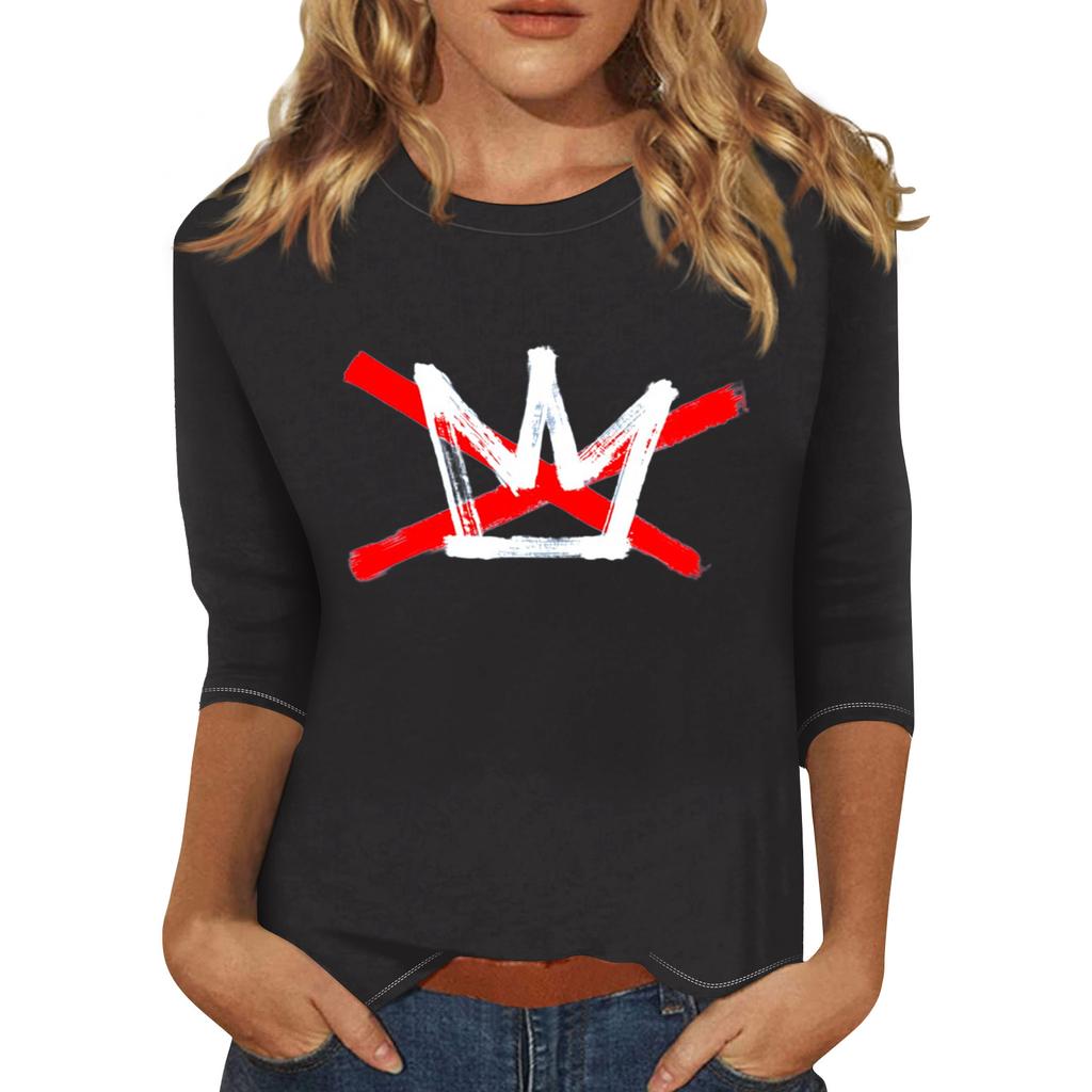 Women's Fashionable Casual Three-quarter Sleeve Round Neck Top