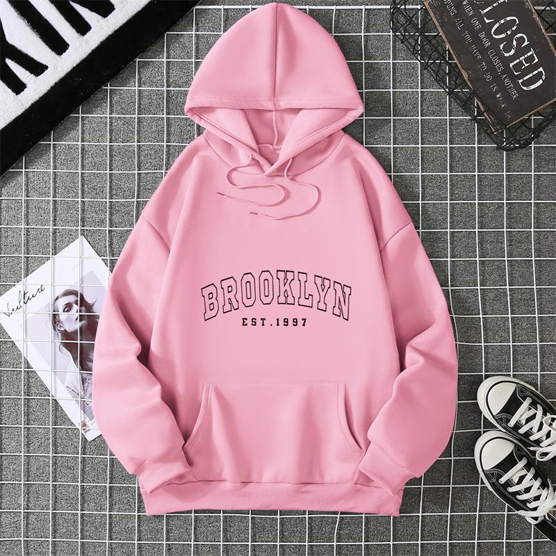 Women Brooklyn Letter USA Funny Black Hoodie Girl Autumn Winter Fleece Sweatshirts Female Harajuku Clothes