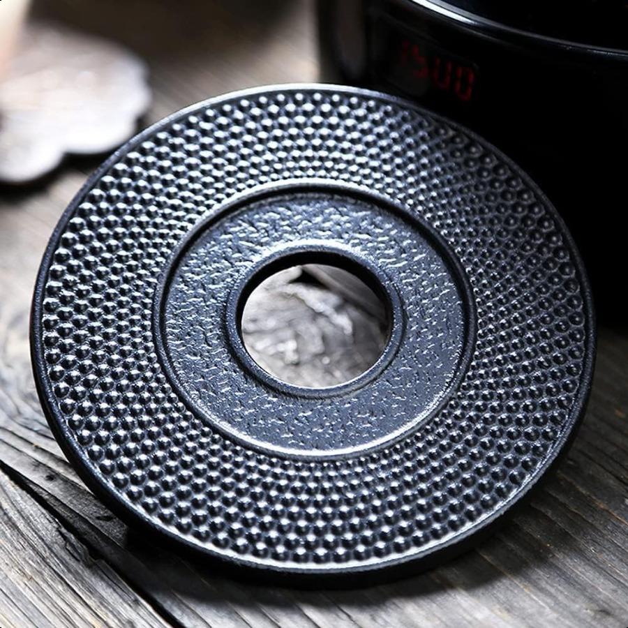 Cast Iron Mat with Rubber Pegs Feet for Japanese Tea Kettle Cast Iron Teapot Black Trivet 5.3in