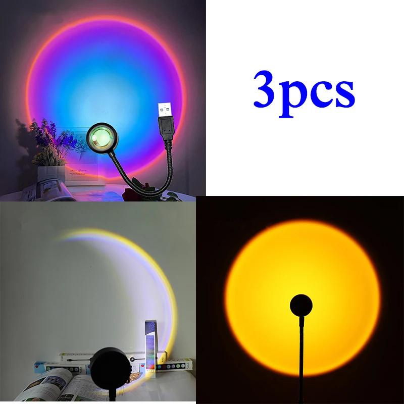 1-3PCS LED Sunset Lamp Nightlights USB Projector Birthday Party Decoration Mood Lights For Bedroom Living Room Wall Photography
