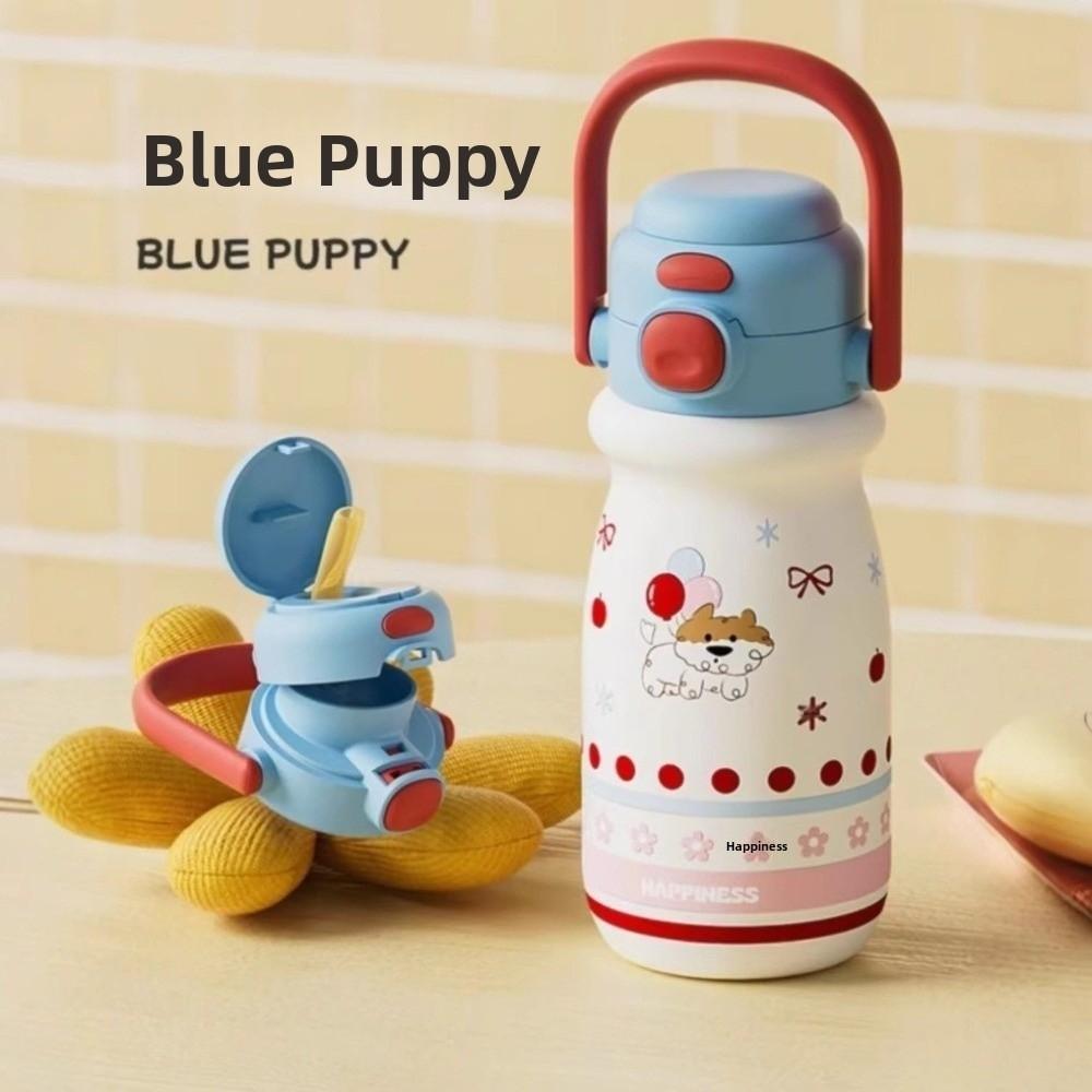 520ml Bounce Insulated Cup Double Drink with Handle Cartoon Straw Cup Leak Proof Heat and Cold Insulation