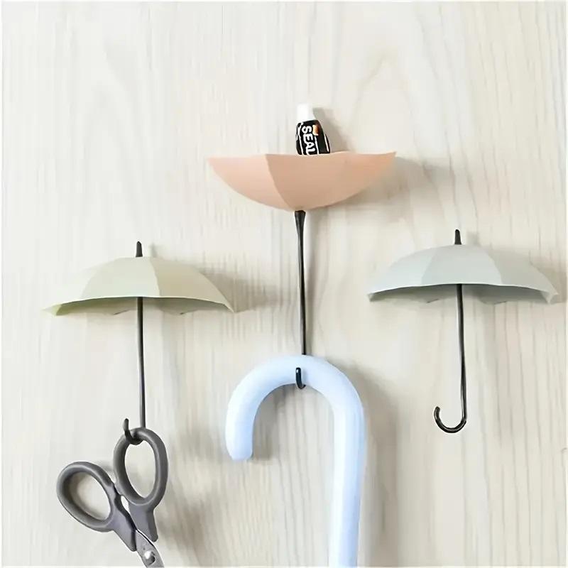 3PCS/Set Cute Umbrella Sticky Hooks No-Punched Behind The Door Key Holder Kitchen Bathroom Decorative Sticky Hooks Accessories
