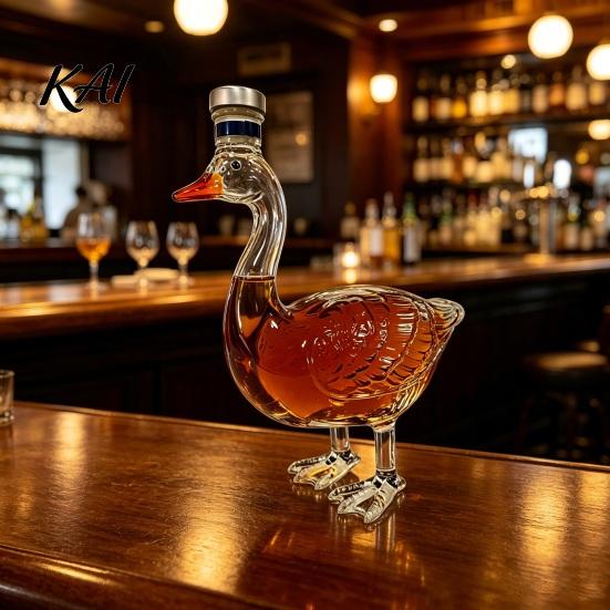 Premium Collectible Bottle Goose Shape Glass Whiskey Decanter, 3D Bird Liquor with Frosted Stopper, 350ml Art Vodka Wine Dispenser for Home