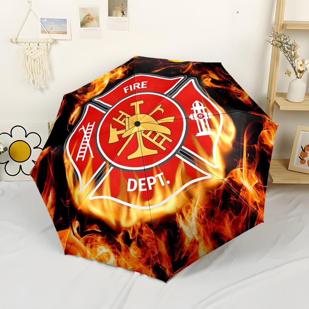 Fire Department Emblem Outdoor Automatic Umbrella Compact 8-Rib Lightweight Lightweight Travel Essential Fashion Lovers Birthday/Christmas Gift