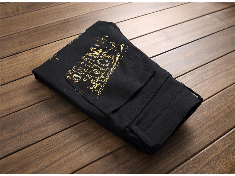 European and American Men's Elastic Straight-Leg Jeans with Print - Street Fashion Casual Pants