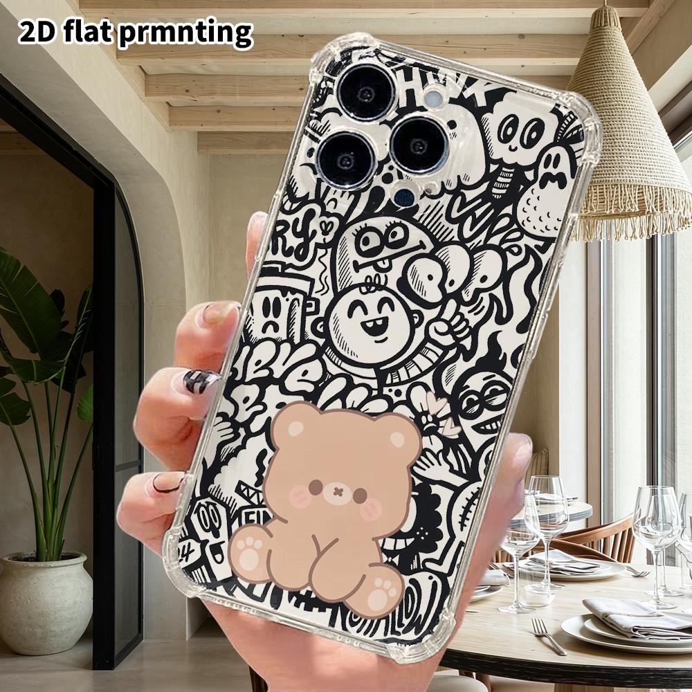 Phone Case: 2D Flat Suitable for iPhone 18 17 16 15 14 13 Pro, Transparent with Corner Protection, Light Brown Bear, Christmas and Halloween Gift