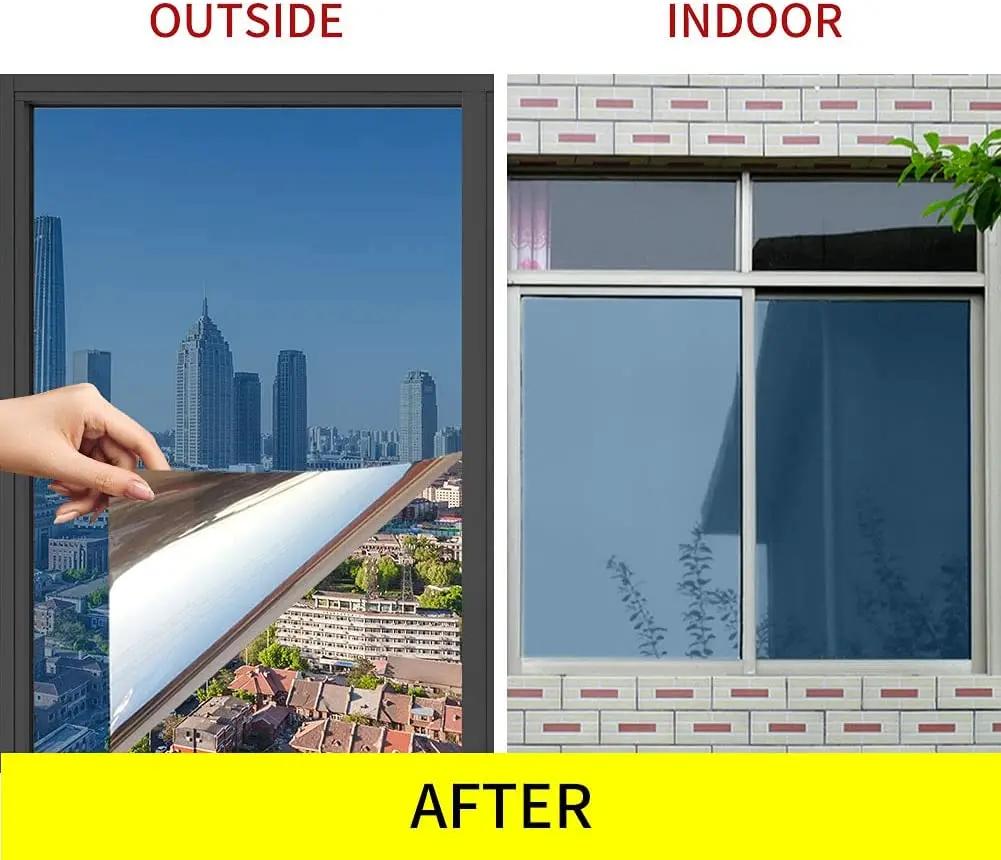 Blue Mirror Window Film One-Way Mirror Film Privacy Heat Insulation Anti-UV Window Tint for Office Home Self Adhesive Glass Film