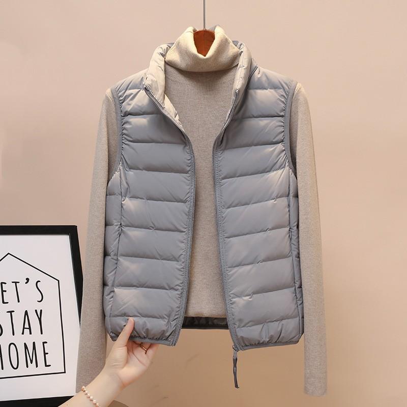 Neue Weste, leichte Daunenweste für Damen, große Größe, Stehkragen, dünn, nahtlos integriert, leichte Jacke, Daunenjacke, Futter