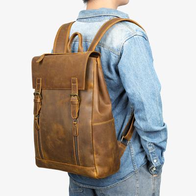 Taška přes rameno Crazy Horse Leather Head Layer Hovězí kůže Batoh Vícekomorový Velkokapacitní pánské velké batohy z pravé kůže