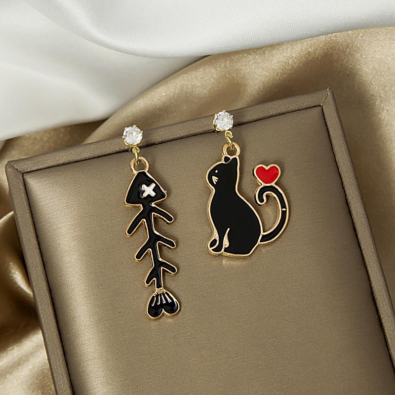 Cartoon Cute Cat Fishbone Earrings Fashion Personality Earrings Earrings Earrings