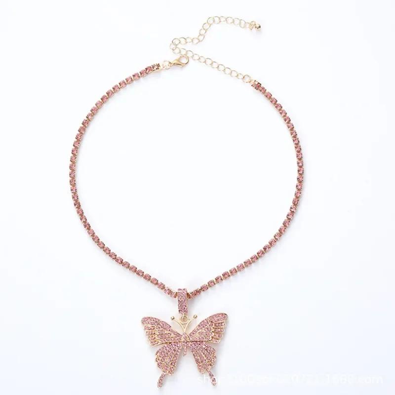 Colier pentru damă Fluture Cuban Colier cu pandantiv cu strasuri European și American Cross-border Accesorii Punk Retro Hip Hop