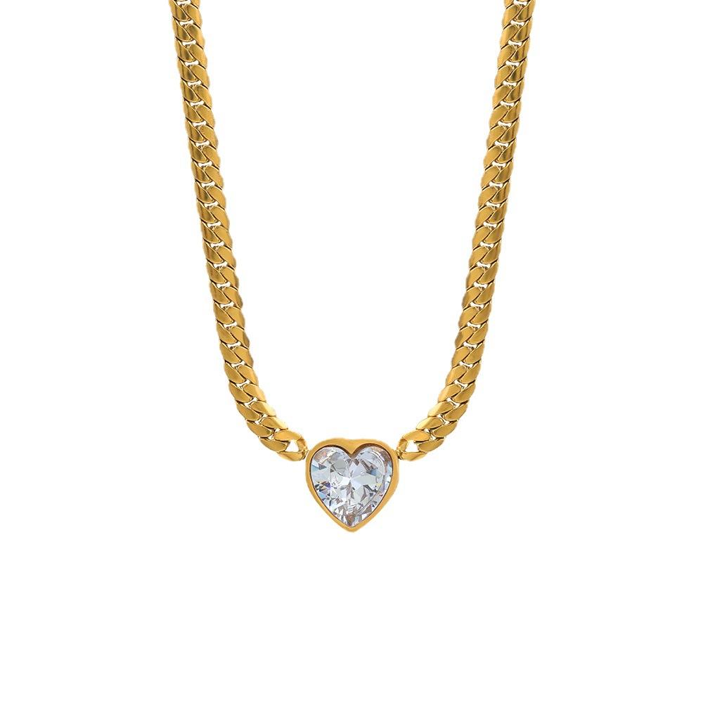 Fashion Temperament Love Stainless Steel Bracelet Necklace Set Internet Celebrity Popular Diamond-encrusted Peach Heart Jewelry Ladies Tide