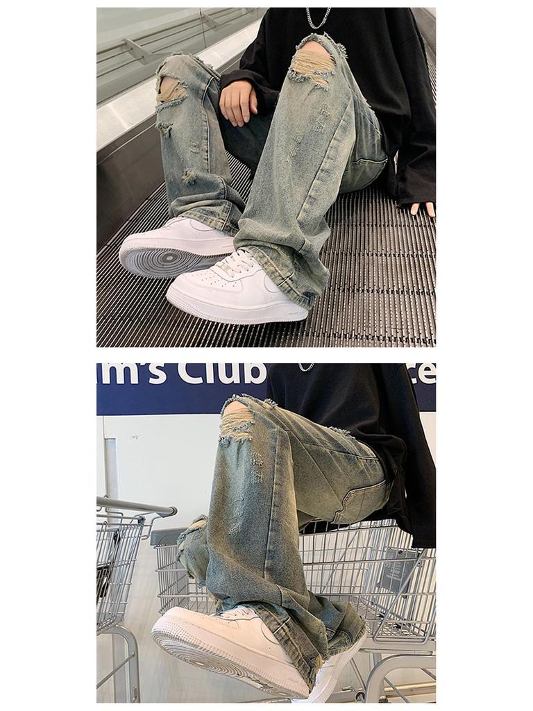 Summer Street Retro Ripped Washed Straight-Leg Jeans for Men and Women
