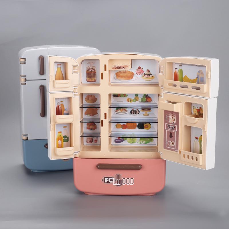 Kids' Mini Kitchen Pretend Play Double Door Fridge Toy with Miniature Food
