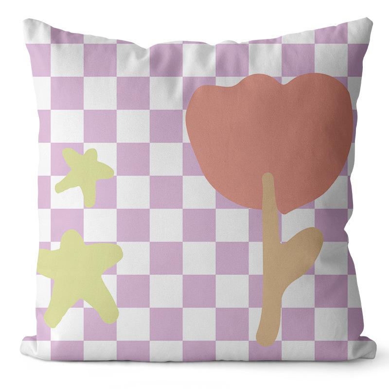New Checkerboard Floral and Plant Printed Pillowcase, Peach Skin Velvet Digital Printed Home Pillow, Waist and Back Support