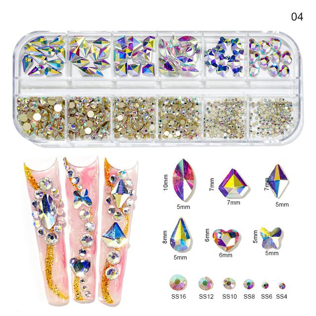 12 mřížek 3D safírově modré kamínky na nehty více tvarů plochý zadní strana skleněný diamant přívěsky na nehty DIY řemesla Oblečení Nehty Příslušenství