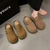 Frosted thick-soled inner height-increasing women's shoes, spring and autumn half-towing bag head, one foot pedaling lazy slippers
