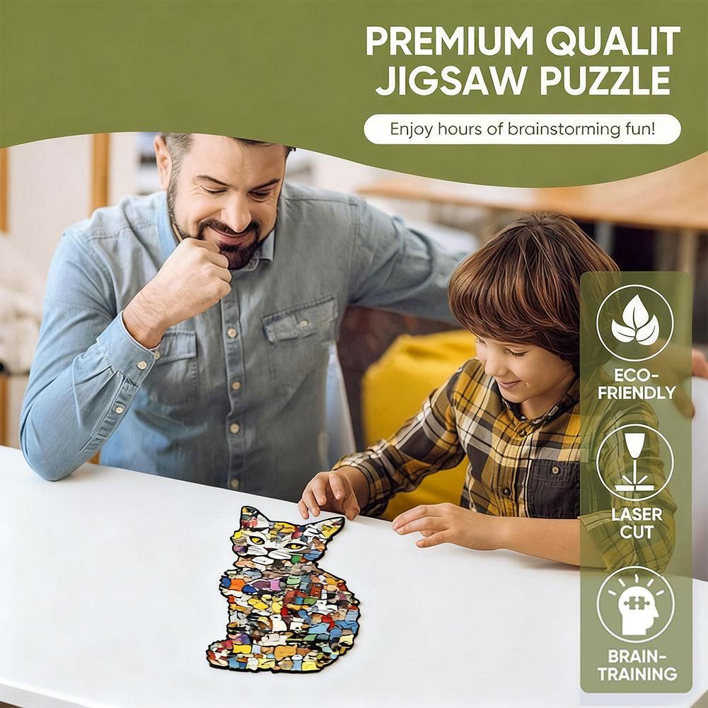 New DIY Wooden Irregular Shaped Puzzle with Cat Design - Children's Educational Toy Decorative Painting Puzzle Ornament