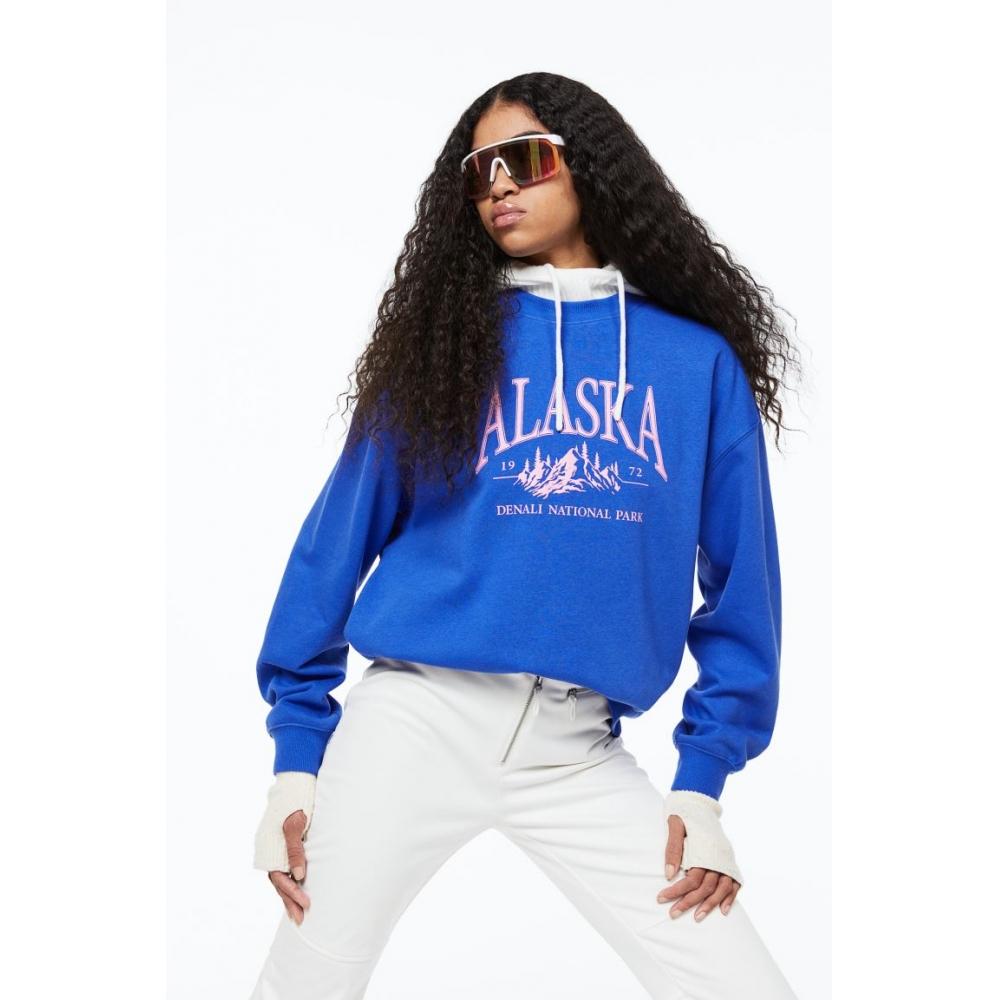 

H M Print Sweatshirt Bright Blue Alaska