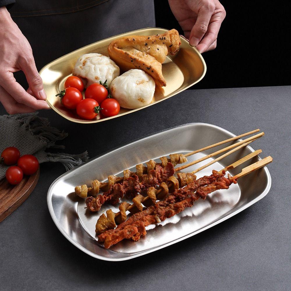 Portable Picnic Dinner Plate Stainless Steel Food Serving Tray Dessert Salad Plate  BBQ Party