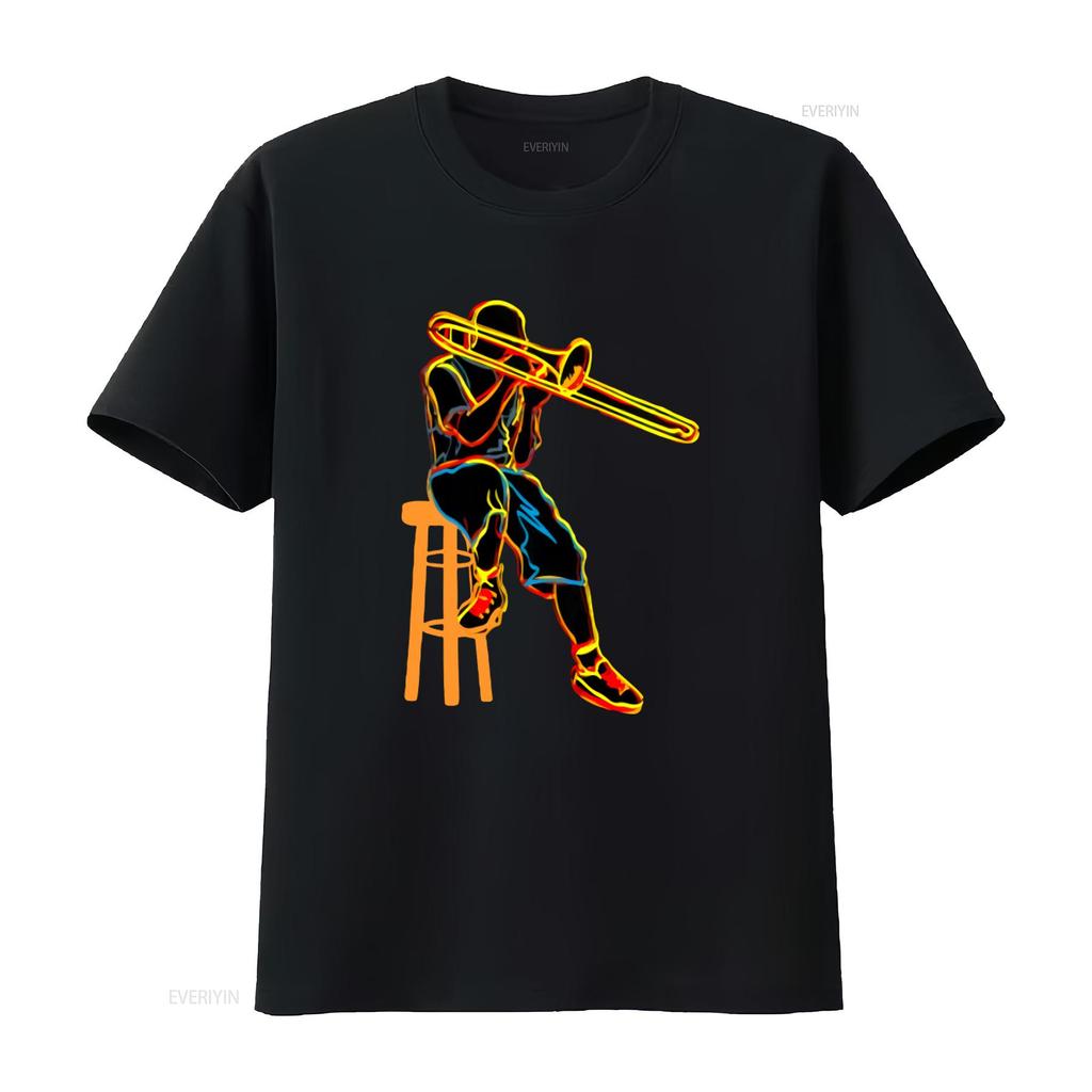 Trombone Player T Shirt for Men Psychedelic Art Print Cool Musician Design Comfortable Cotton vintage Washed Slightly Unisex