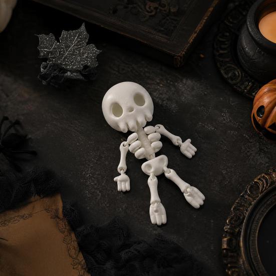 Halloween Desktop Decorations 3D Printed Cute Skeleton Figurine, Articulated Decor, Finished Models Ornament with Movable Joints for Home Party Decor